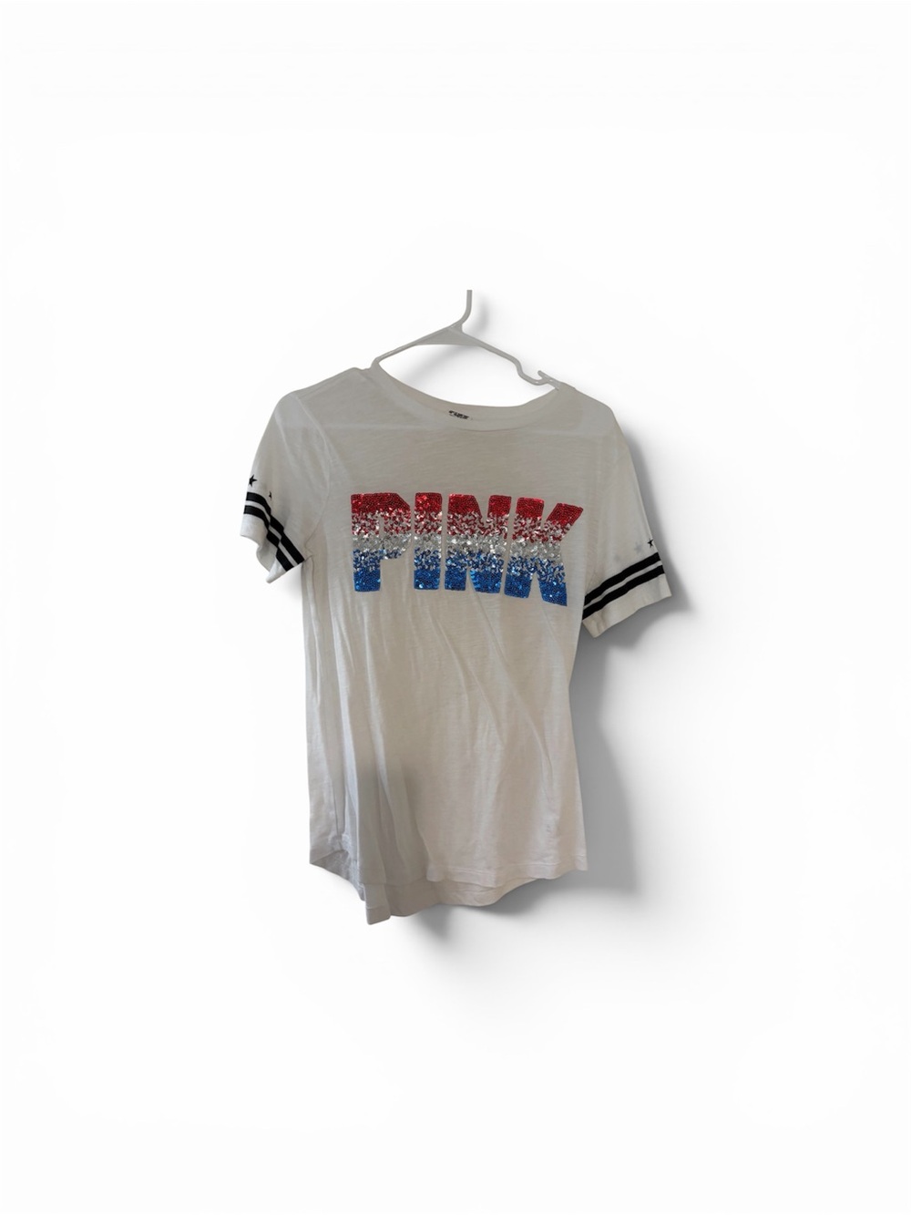 Victoria’s Secret PINK Sequin Logo Tee in Red, Silver & Blue